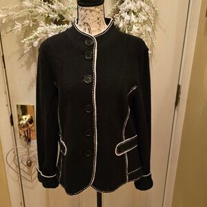 🖤 Talbots 100% Merino Wool Button Black White Sweater Jacket 🖤